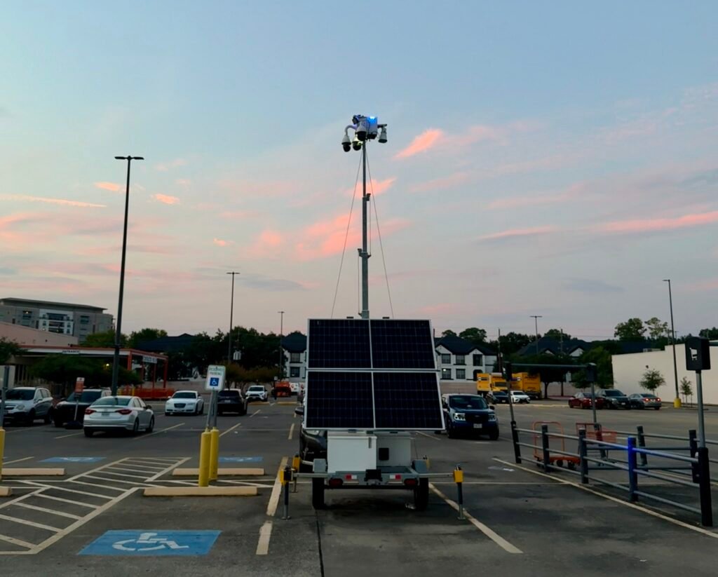 Security Surveillance Trailer Houston, Meyer Defense Remote Monitoring Client Premises by Solar Powered Security Trailer